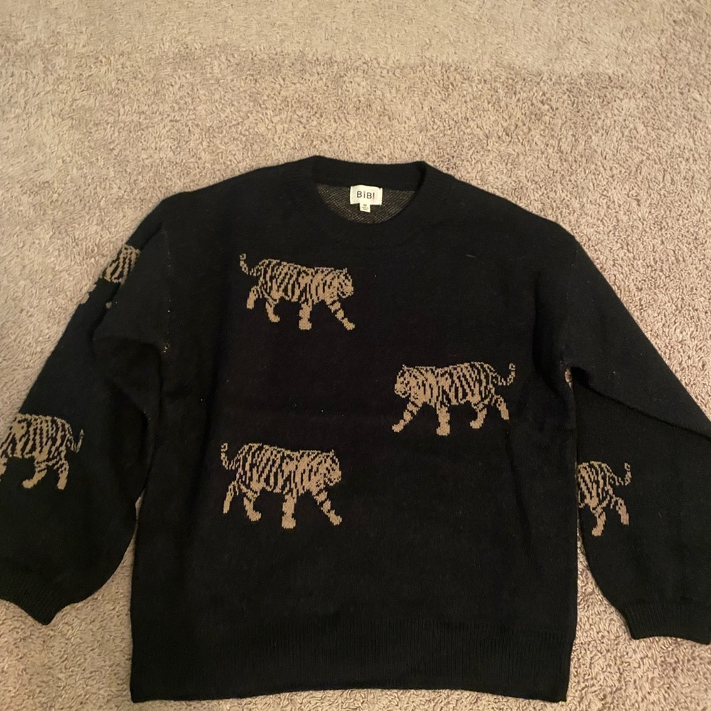 BiBi Black Sweater with Tan Tiger Design